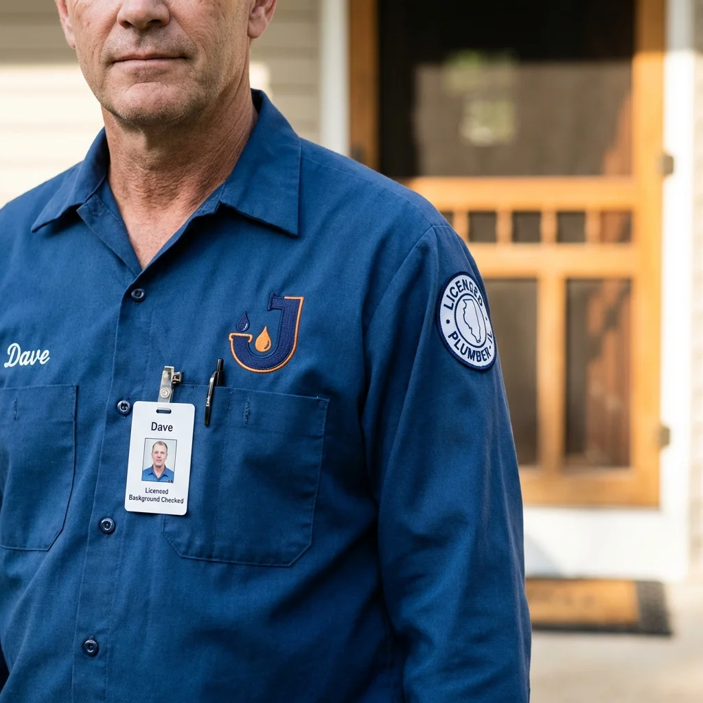 Licensed plumber showing ID badge in Liberal, KS