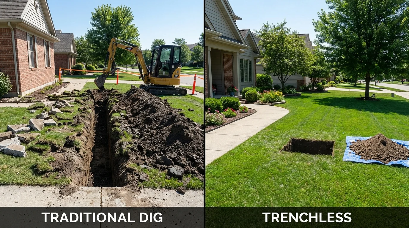 Trenchless sewer repair with minimal yard damage versus traditional excavation in Liberal, KS